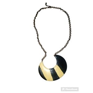 Big Bold Crescent Moon Pendant on Brass Chain Necklace-Exotic Zebra Stripe